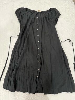 Pure DKNY 100% Cotton Black Baby Doll Dress Size S With Waist Tie